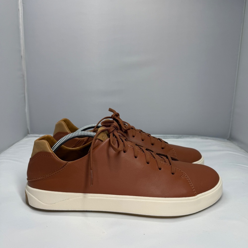 OluKai Lae'ahi Li 'Ili Mens 11 Fox Bone Leather Sneakers 10455-KNKN